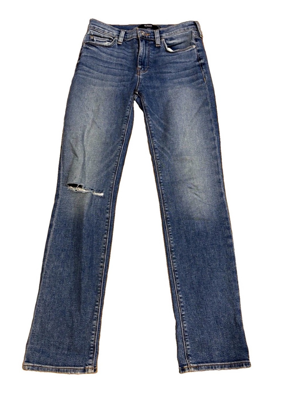 Hudson Nico Straight Leg Mid Rise Jeans Size 26 Medium Wash Distressed Stretch